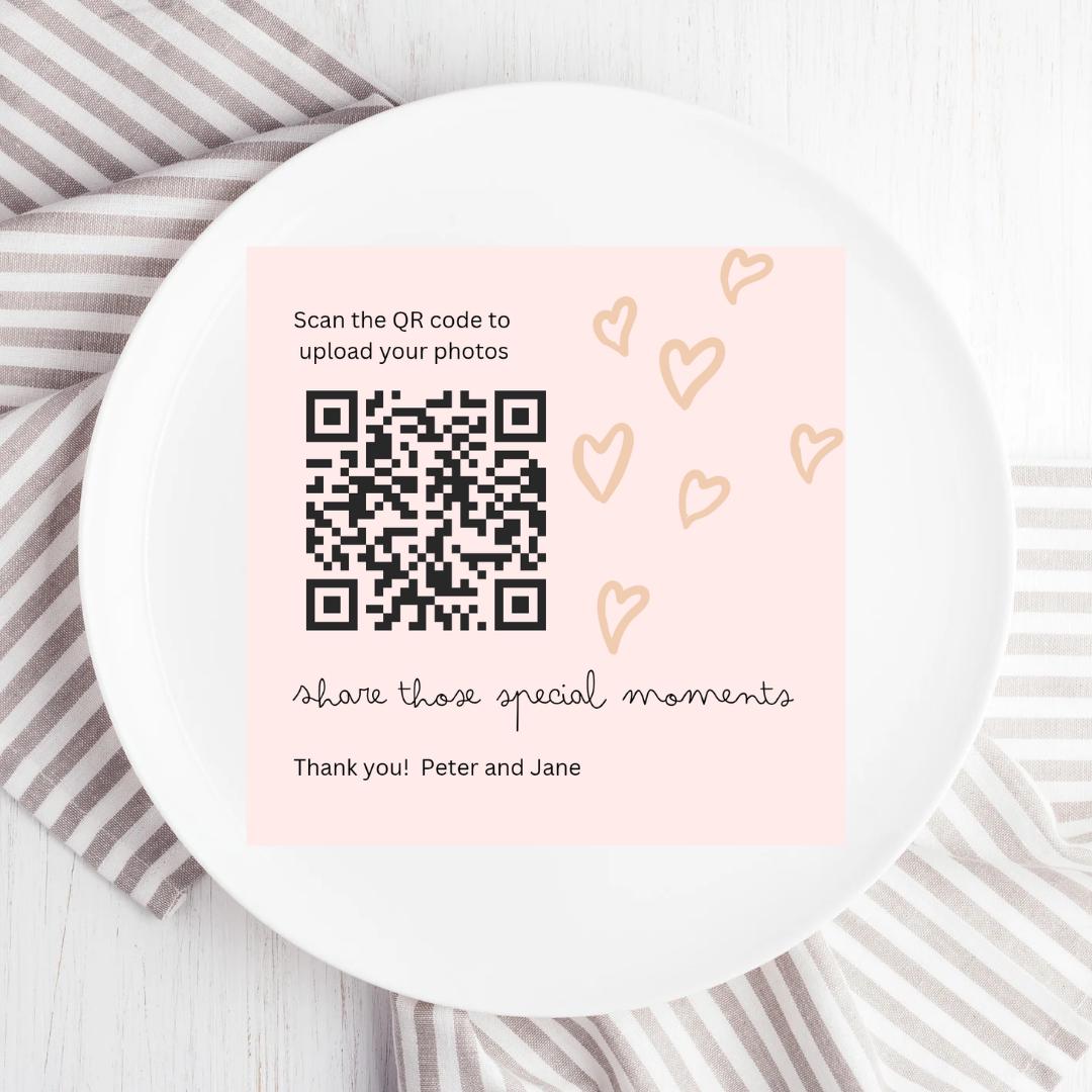 Wedding QR Code Photo Sharing Cards: Personalised Engagement Announcement, share photos card size 95mmx95mm