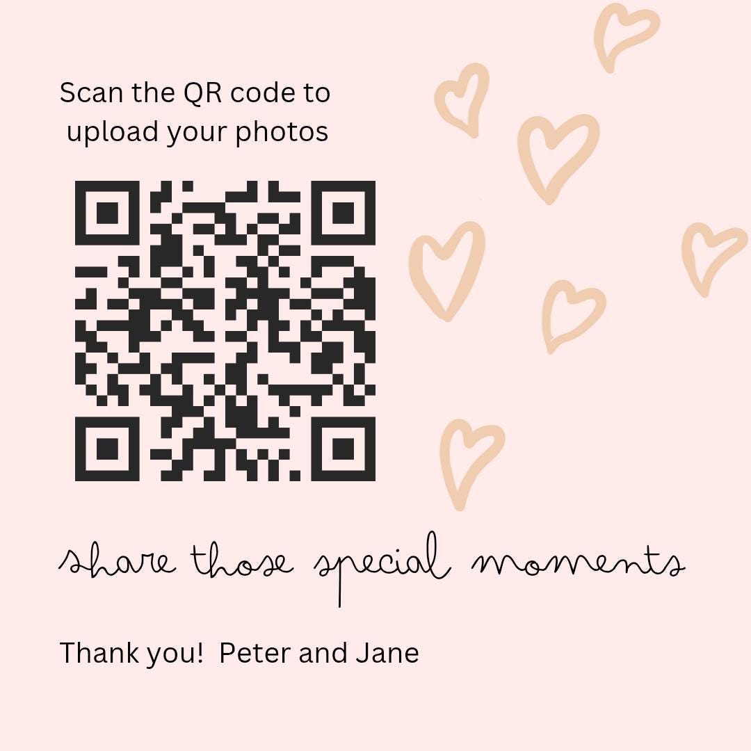 Wedding QR Code Photo Sharing Cards: Personalised Engagement Announcement, share photos card size 95mmx95mm