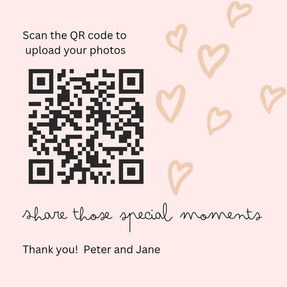 Wedding QR Code Photo Sharing Cards: Personalised Engagement Announcement, share photos card size 95mmx95mm