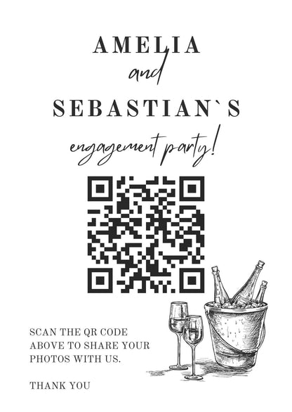 Engagement Party QR Code Photo Sharing Cards: Personalised Guest Keepsake (A7 Size 7x10 cm) - Share your special moments