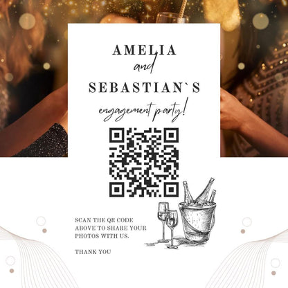 Engagement Party QR Code Photo Sharing Cards: Personalised Guest Keepsake (A7 Size 7x10 cm) - Share your special moments
