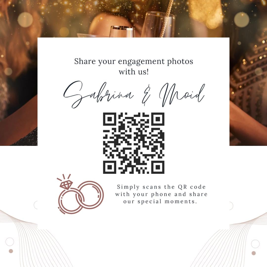 Engagement Party QR Code Photo Sharing Cards: Personalised Guest Keepsake (9.5x9.5 cm) - Share your special moments