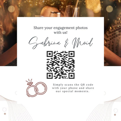 Engagement Party QR Code Photo Sharing Cards: Personalised Guest Keepsake (9.5x9.5 cm) - Share your special moments