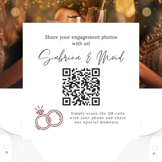 Engagement Party QR Code Photo Sharing Cards: Personalised Guest Keepsake (9.5x9.5 cm) - Share your special moments