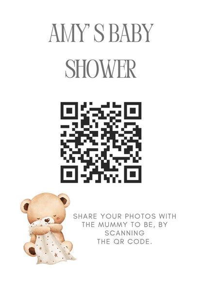 Baby shower QR Code Photo Sharing Cards: Personalised (7x10 cm A7 Size), smartphone photo sharing