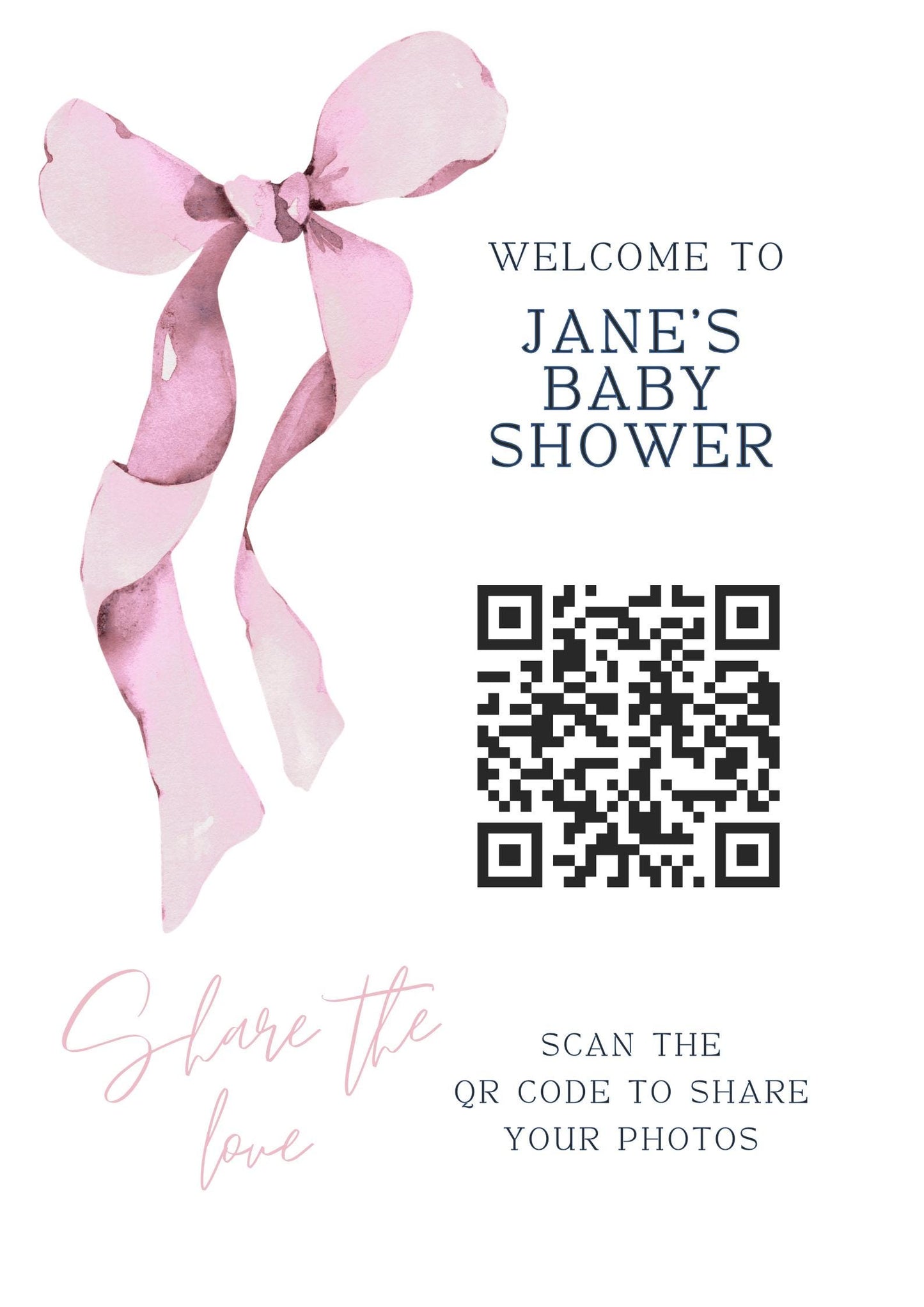 Baby shower QR Code Photo Sharing Cards: Personalised (7x10 cm A7 Size), smartphone photo sharing