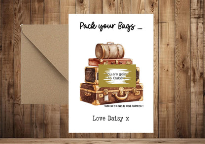 Personalised Holiday Scratch Off Card: Surprise Trip Reveal. Pack your bags, Scratchcard