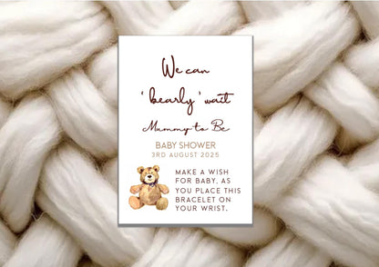 Teddy Bear Baby Shower Wish Bracelet: Personalised Charm String Gift - We can Bearly Wait - Mummy To Be