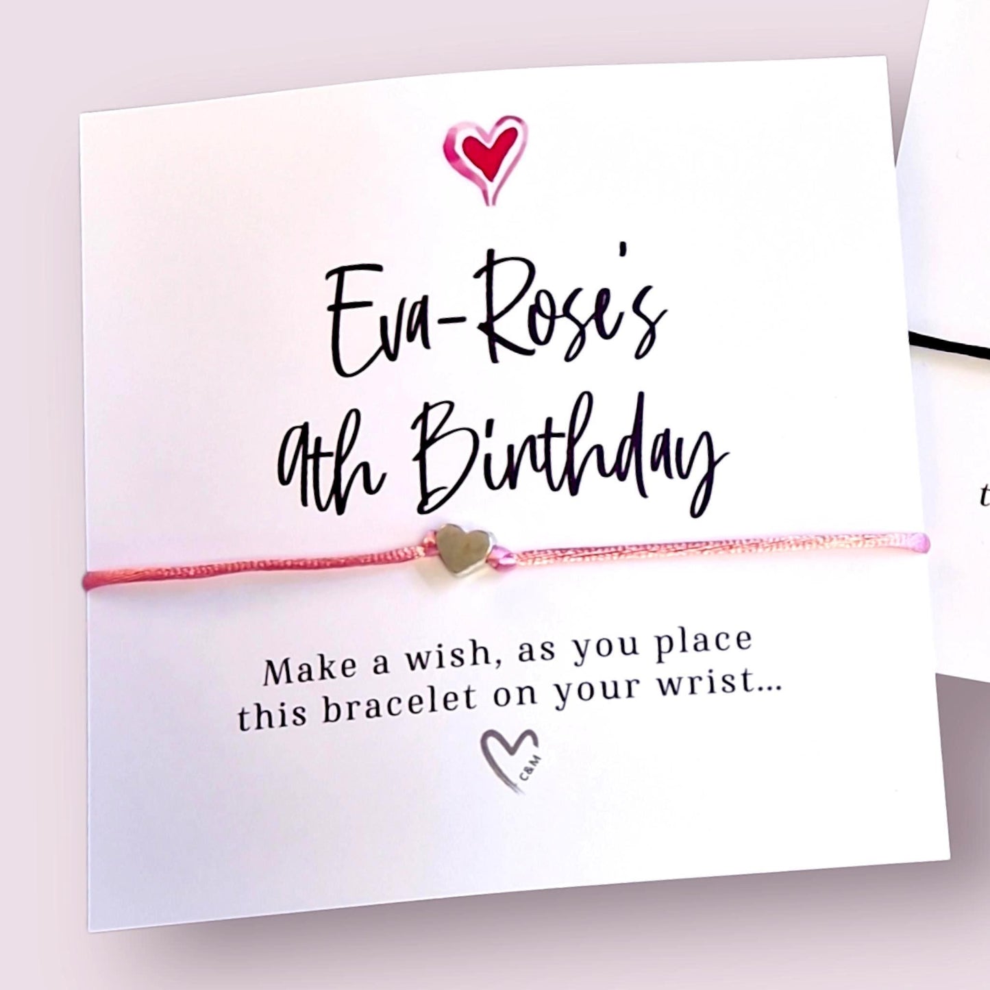 Personalised Heart Wish Bracelet: Birthday Party Favour - Guest Gift, Friends, Cute Heart Design A5