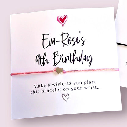Personalised Heart Wish Bracelet: Birthday Party Favour - Guest Gift, Friends, Cute Heart Design A5
