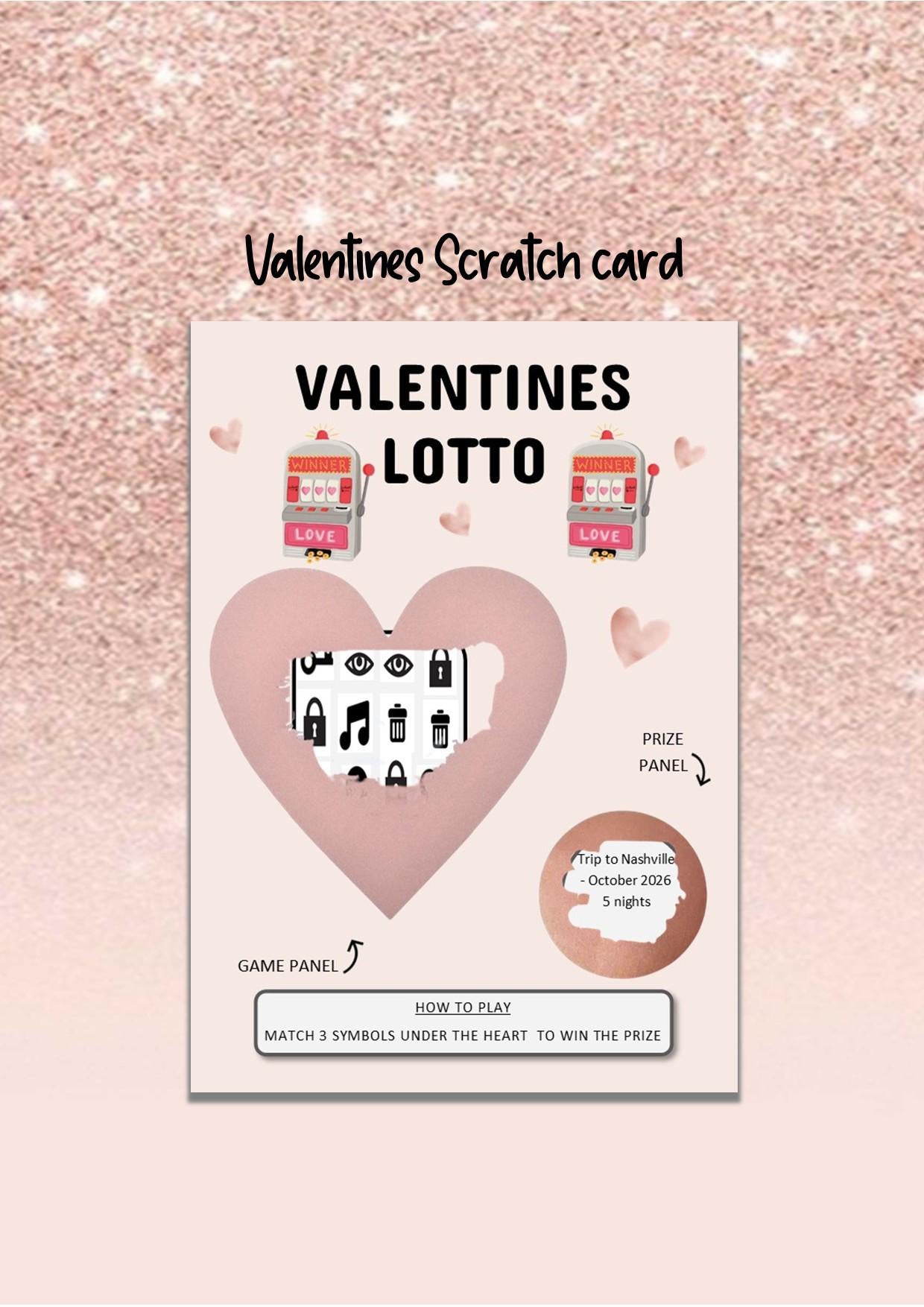 Valentine’s Scratch to Reveal Card – Personalised Lucky Ticket | Scratch Off Jackpot, Money, Holiday or Concert Surprise