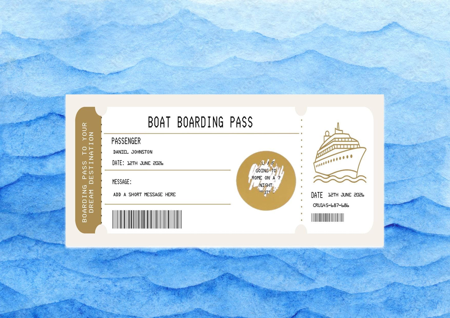 Personalized Cruise Boarding Pass - Custom Boat Ticket for Surprise Trip