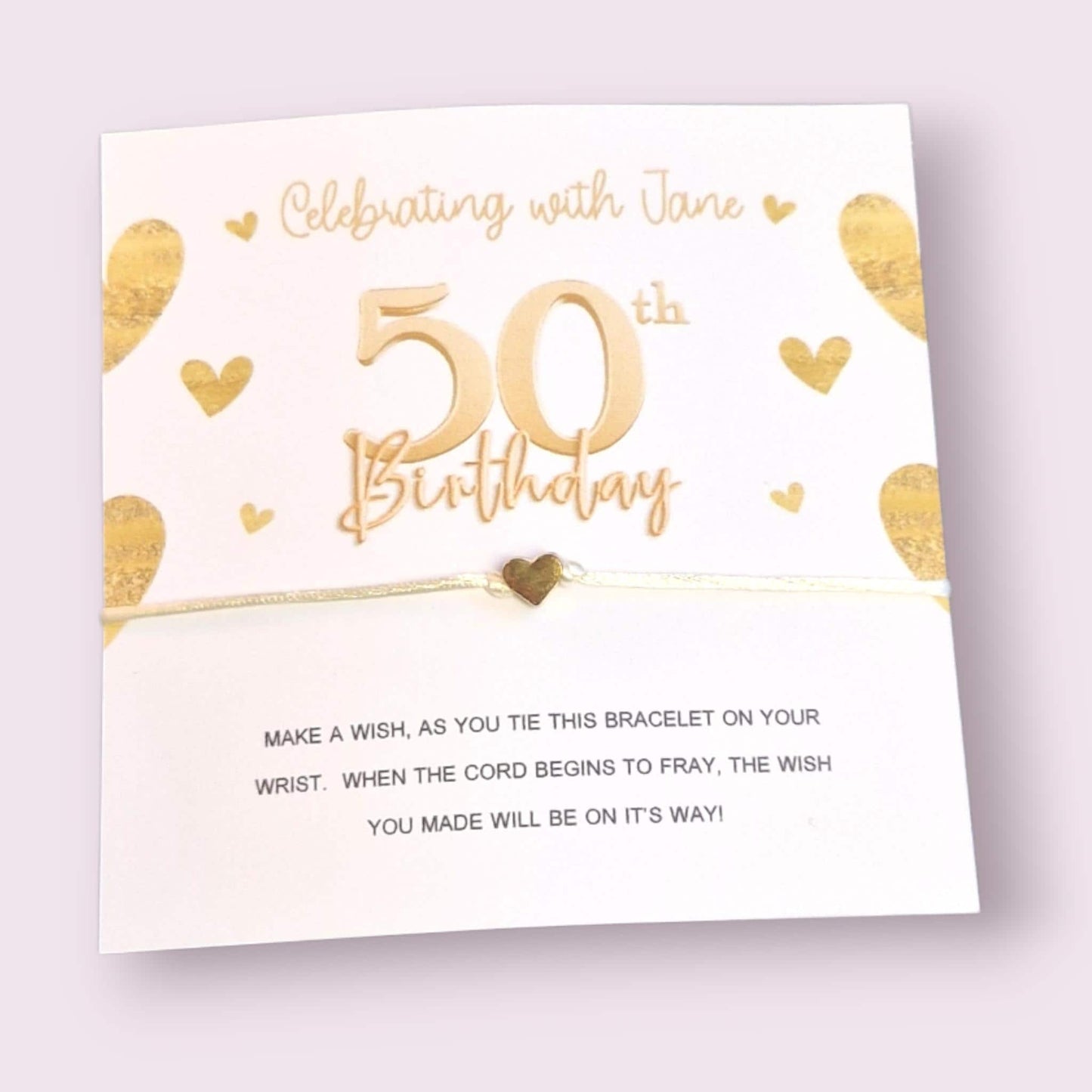 50th Birthday Wish Bracelet - Custom Party Favour Gift, Milestone Celebration, Unique Birthday Keepsake, Personalised Bracelet for Guests
