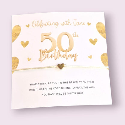50th Birthday Wish Bracelet - Custom Party Favour Gift, Milestone Celebration, Unique Birthday Keepsake, Personalised Bracelet for Guests