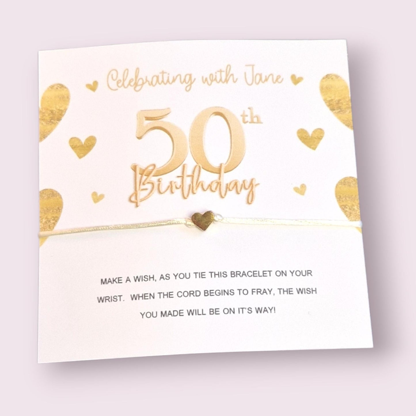 50th Birthday Wish Bracelet - Custom Party Favour Gift, Milestone Celebration, Unique Birthday Keepsake, Personalised Bracelet for Guests
