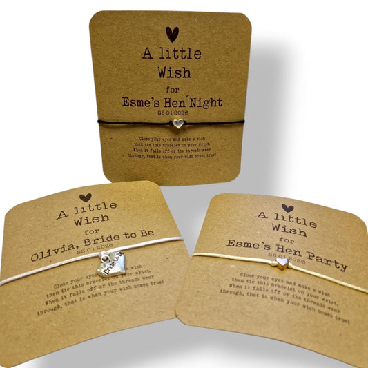 Hen Party Wish Bracelet: Hen Party Favour, Personalised, Bride, Hen Weekend, Eco-Friendly Card - Brown Card, Hen Weekend