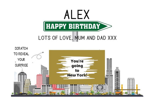 Personalised "You're Going to New York" Scratch Card - Custom Birthday Surprise Reveal, Fun Travel Gift, New York Trip Reveal Card