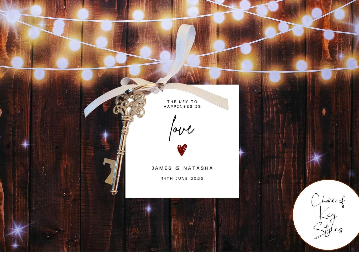 Personalised The Key To Happiness Is Love I Key Favour Tag & Metal Key I Wedding Favour Tag I Bottle Opener Tag I TG4