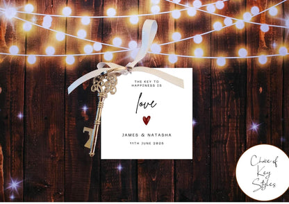 Personalised The Key To Happiness Is Love I Key Favour Tag & Metal Key I Wedding Favour Tag I Bottle Opener Tag I TG4