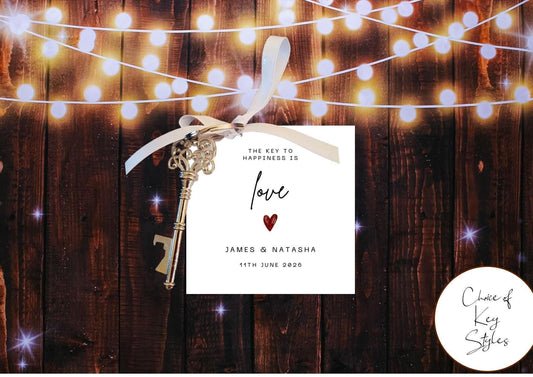 Personalised The Key To Happiness Is Love I Key Favour Tag & Metal Key I Wedding Favour Tag I Bottle Opener Tag I TG4