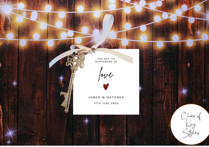 Personalised The Key To Happiness Is Love I Key Favour Tag & Metal Key I Wedding Favour Tag I Bottle Opener Tag I TG4