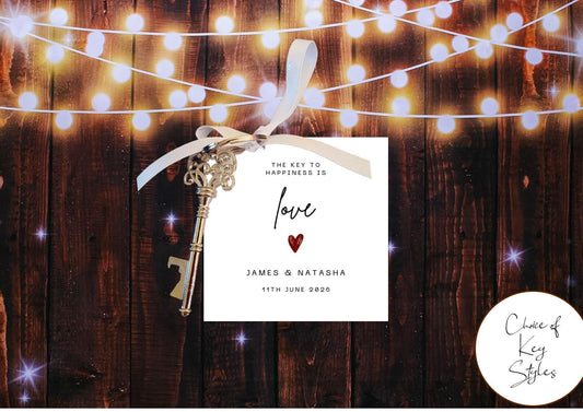 Personalised The Key To Happiness Is Love I Key Favour Tag & Metal Key I Wedding Favour Tag I Bottle Opener Tag I TG4
