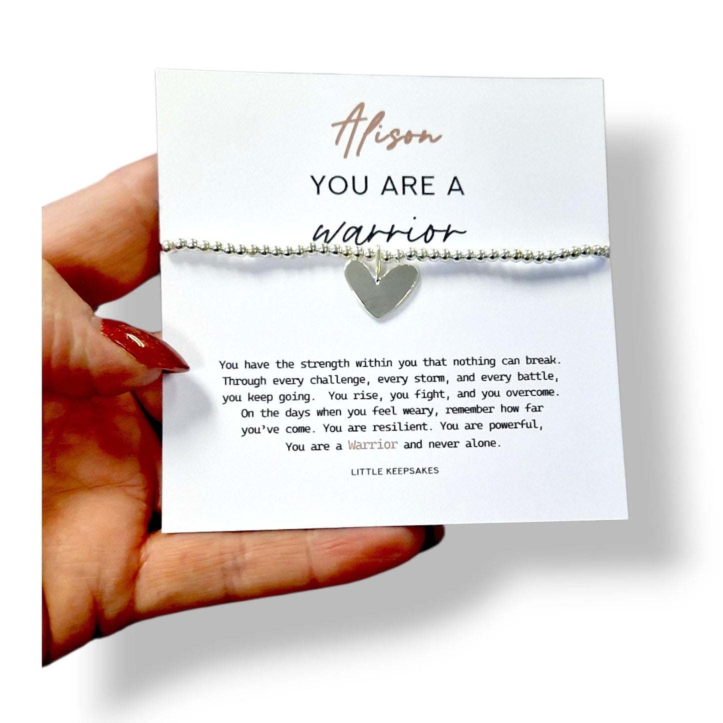 You are a Warrior Heart,  Strength, Charm Bracelet: Silver Plated, Grief, Motivational Gift - Personalised