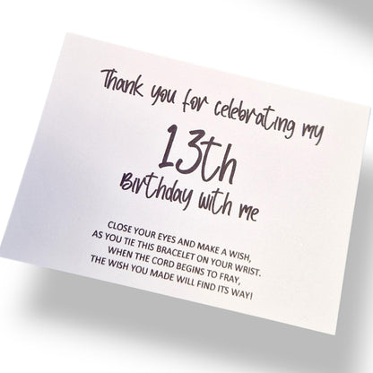 Thank You For Celebrating My 13th Birthday With Me Wish Bracelet | Birthday Wish Bracelet | Party Gift | 13th Birthday | Party Gift