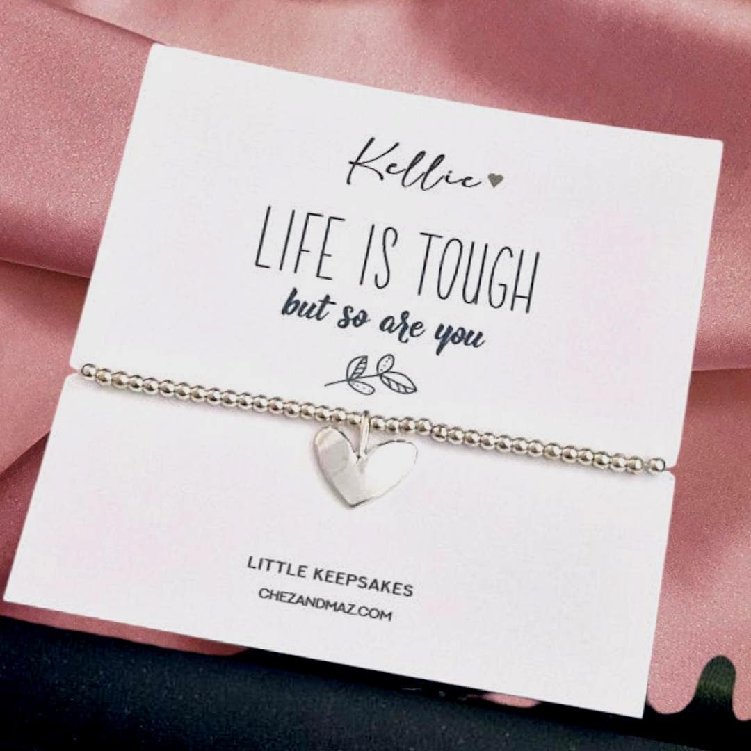 Life is tough but so are you | Personalised | Positive Friendship Gift | Silver Stacker Bracelet I Silver Plated Charm Bracelet IJU8