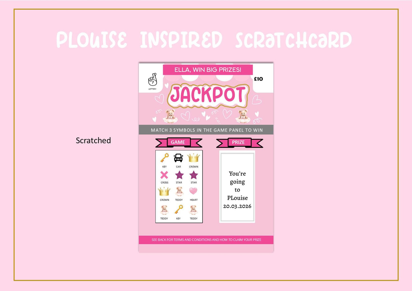 PLouise Pink Inspired Scratch to Reveal Card: Glam Makeup Gift Voucher - Surprise Gift - Empire - Personalised