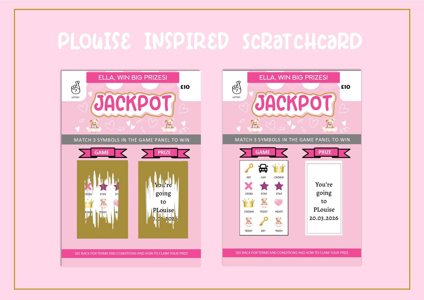 PLouise Pink Inspired Scratch to Reveal Card: Glam Makeup Gift Voucher - Surprise Gift - Empire - Personalised