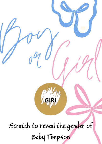 Personalised Gender Reveal Scratch Card: What will baby be?Neutral colours - Shower Game