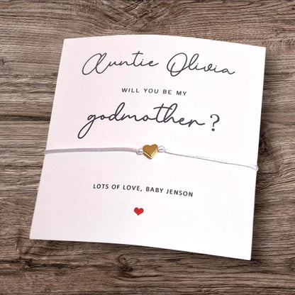 Godmother Proposal Wish Bracelet: Heart Charm, Godparent Gift, Guide mother, God Sister, Fairy Godmother