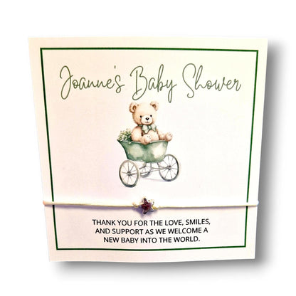 Sage Green Teddy Bear Baby Shower Wish Bracelet - Personalized Keepsake