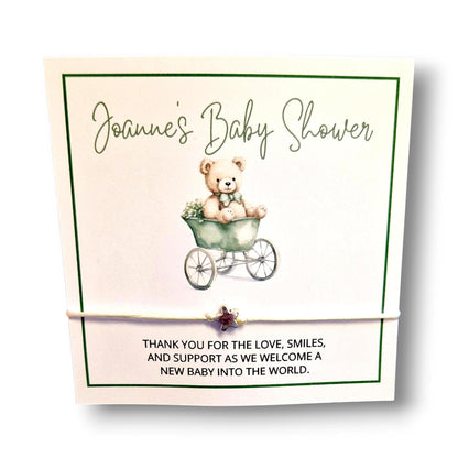 Sage Green Teddy Bear Baby Shower Wish Bracelet - Personalized Keepsake