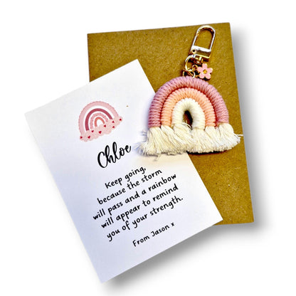 Macrame Rainbow Keychain – Inspirational Gift with Card
