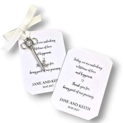 Silver Key Wedding Favor – 'Today We Are Unlocking a Lifetime of Love & Happiness' – Personalised Wedding Keepsake – Rustic Wedding Gift