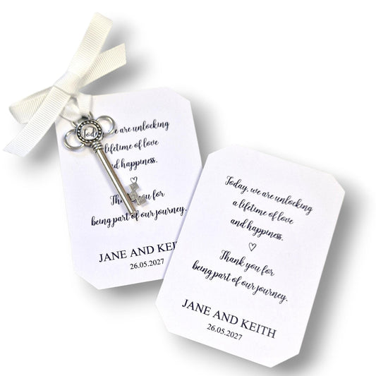 Silver Key Wedding Favor – 'Today We Are Unlocking a Lifetime of Love & Happiness' – Personalised Wedding Keepsake – Rustic Wedding Gift