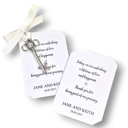 Silver Key Wedding Favor – 'Today We Are Unlocking a Lifetime of Love & Happiness' – Personalised Wedding Keepsake – Rustic Wedding Gift
