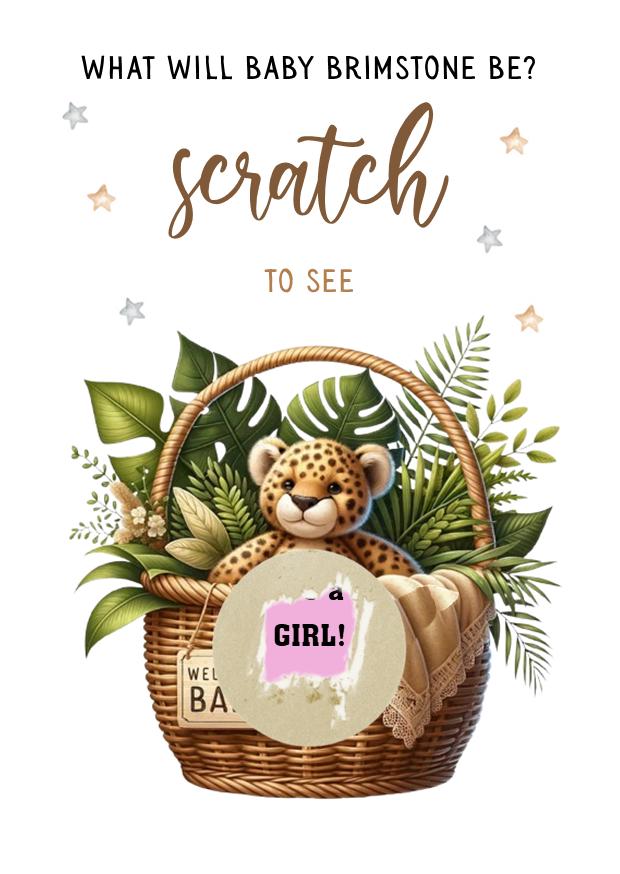 Personalised Gender Reveal Scratch Card: Wildlife, Jungle Theme Baby Shower Game