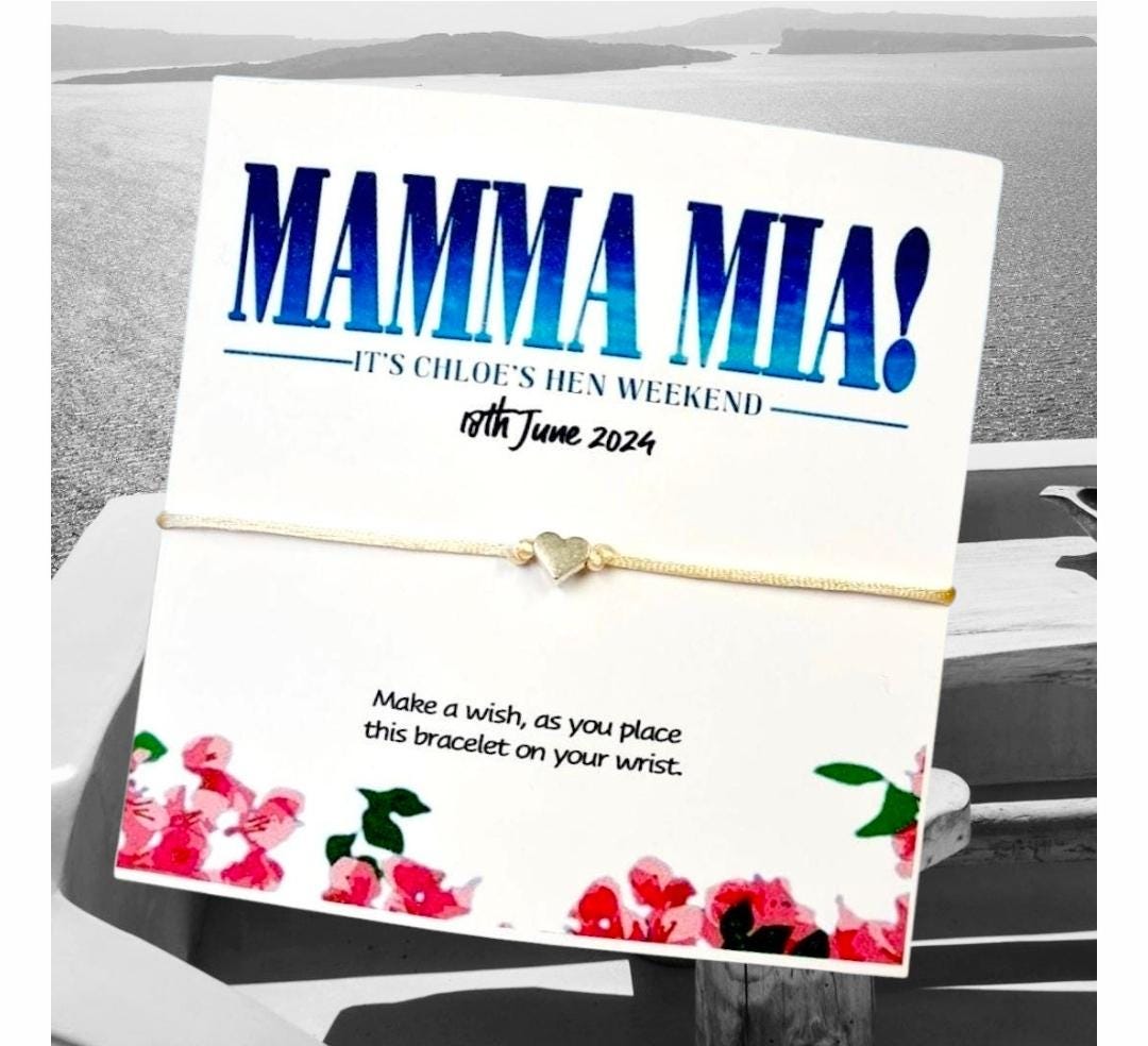 Mamma Mia Hen Party Wish Bracelet – Personalised Bachelorette Favour, Hen Do Gift, Hen Weekend Keepsake - Birthday, Party Keepsake