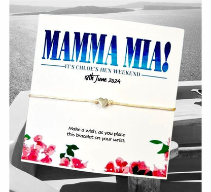 Mamma Mia Hen Party Wish Bracelet – Personalised Bachelorette Favour, Hen Do Gift, Hen Weekend Keepsake - Birthday, Party Keepsake