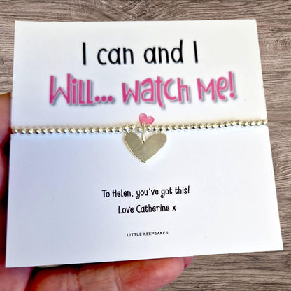 I Can and I Will, Watch Me, Silver-Plated Bracelet - Motivational Gift, Personalised