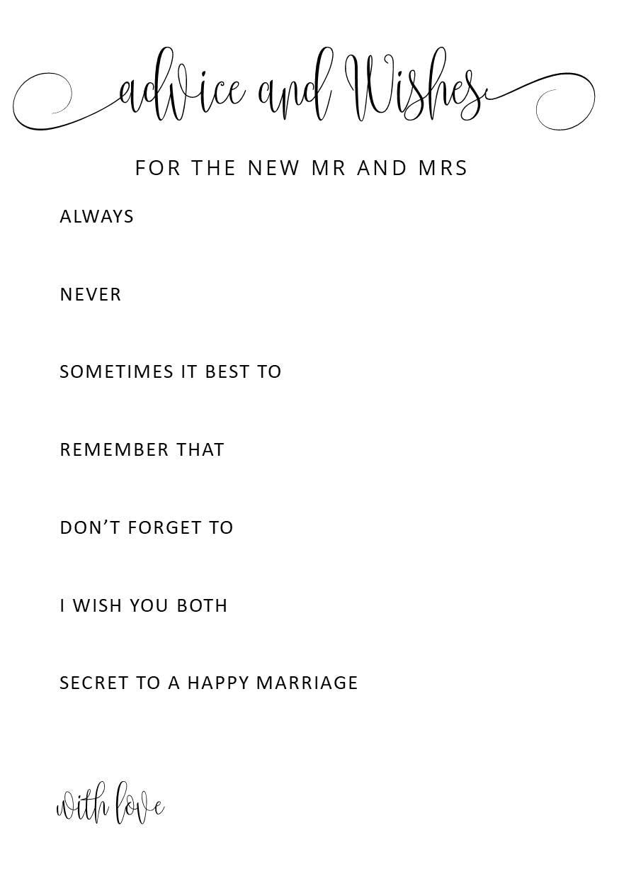 Wedding Advice Cards | Bridal Shower Game (A5 Printable PDF Download)
