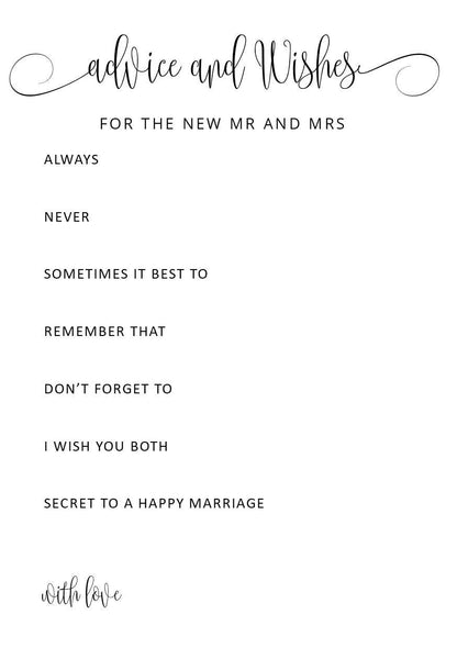 Wedding Advice Cards | Bridal Shower Game (A5 Printable PDF Download)