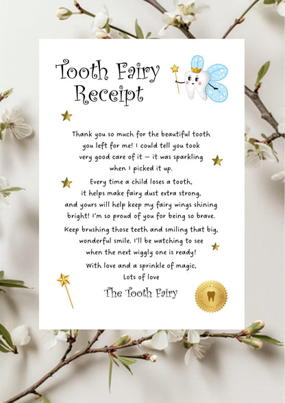 Tooth Fairy Letter & Receipt Set, First Lost Tooth (Digital Download A5/A6)
