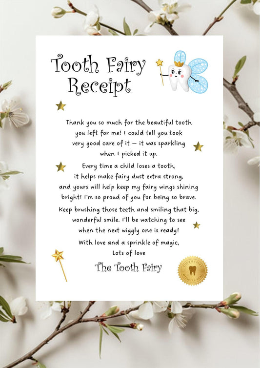 Tooth Fairy Letter & Receipt Set, First Lost Tooth (Digital Download A5/A6)