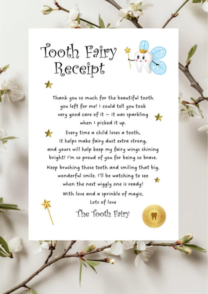 Tooth Fairy Letter & Receipt Set, First Lost Tooth (Digital Download A5/A6)