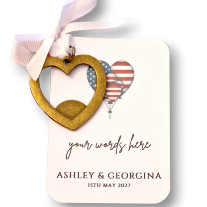 American Flag Heart Keyring Bottle Opener, USA Wedding Favour, Patriotic Party Favour, Heart Keychain Gift for Guests