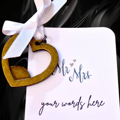 Mr & Mrs Heart Key Metal Keyring Wedding Favour with Personalised Tag, Key Shaped Keychain Guest Gift, Thank You Wedding Favour